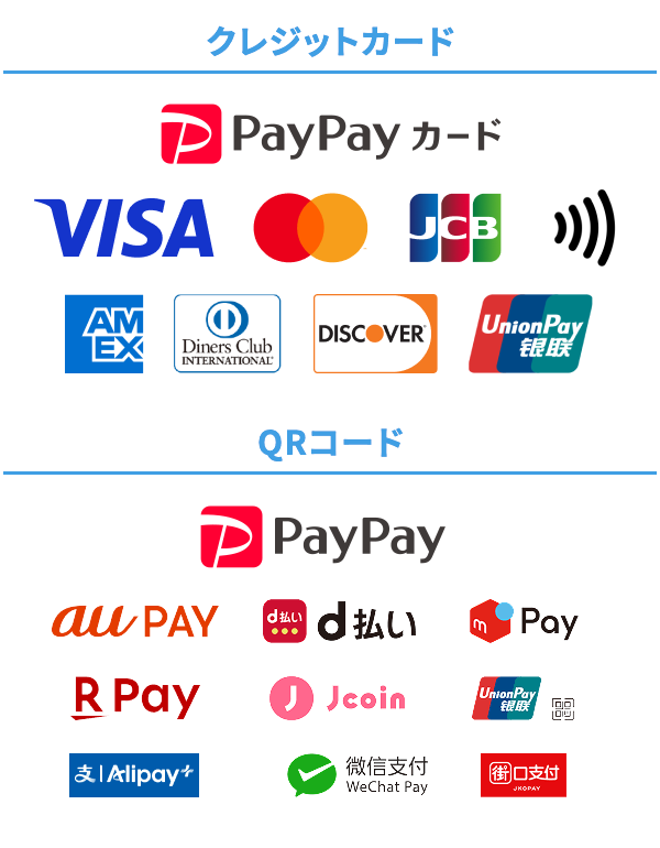 ご利用いただけるクレジットカード・QRコード決済